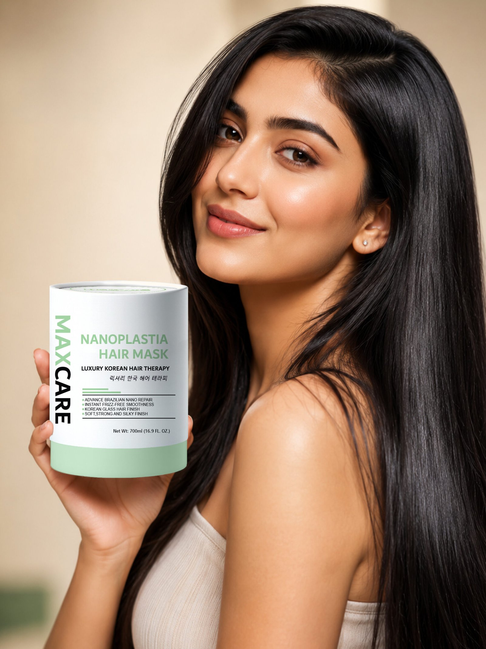 model shoot post mask maxcare Nanoplatia Hair Mask